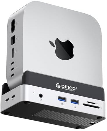 ORICO MiniDock Mac Mini M4 Dock & Soporte con Carcasa SSD NVMe, Hub en Aluminio con 2 USB-A 10Gbps, SD/TF 3.0, Accesorio Mac Mini M4/M4 Pro - VSE