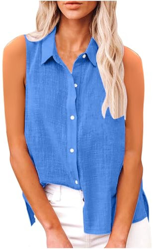 AEGJEGVD Ventes Flash Chemise en Lin Femme été Haut Chic et ÉLéGant Coton Lin T-Shirt sans Manches Col en V Chemisier Tunique Tops avec Boutons DéContractéS Ample Chemisiers et Blouses Vetement Solde