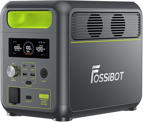 FOSSiBOT F1200 Estación de Energía Portátil, Generador Solar LiFePO4 de 1024 Wh con 2 salidas de 1200 W CA(1200 W (2400 W) CA), batería de 0-100% en 45 min, ideal para camping,caravaning,apagones