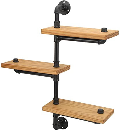 KIMISS Industrielle Rustikale Moderne, Nordische Eisen -Eisen -Wasserrohr Rack Retro Bücherregal Holz Leiter Pfeife Wandregal Schwimmende Regale Küche Wohnzimmer Wandmontierte Regal 3Layer Design