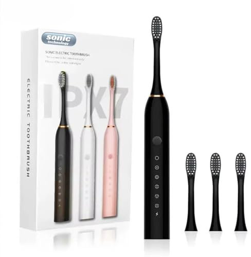 Welari Sonic Electric Toothbrush – 6 Modes, 4 Replaceable Brush Heads, USB Fast Charging, Waterproof, 30-Day Battery – Professional Oral Care for Sensitive Teeth & Whitening – Black
