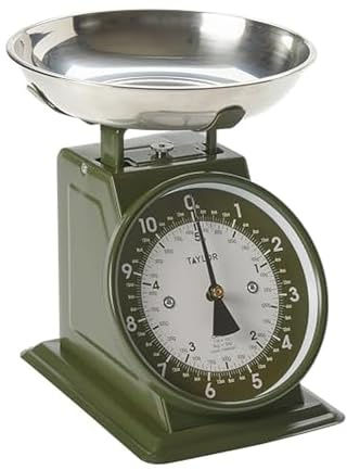 Taylor Analog Kitchen Scale, Stainless Steel Mechanical Food Scale with Removable Bowl, 11 lb Capacity, Large 5-Inch Dial, Battery-Free Design for Baking and Meal Prep