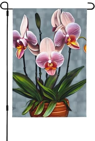Beidseitige Gartenflagge mit blühenden Orchideen, farbecht, für den Urlaub, für Hofdekoration, Willkommensschild, 31,8 x 45,7 cm