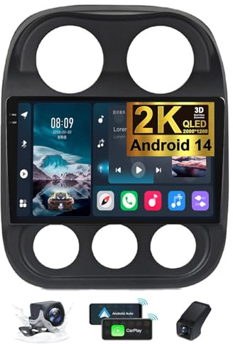 ZZPHKK Android 14 Autoradio 2 DIN per Jeep Compass 1 MK 2009-2015 Radio Carplay Wireless Android Auto 10 Pollici 2K Touch Screen Navigatore GPS/4G WiFi BT/FM RDS/Schermo con Retrocamera(2K M800S)