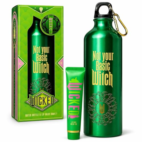 Corsair Toiletries Wicked Not Your Basic Witch Gift Set – 750ml Green Metal Water Bottle with Carabiner & Green Tea Lip Balm