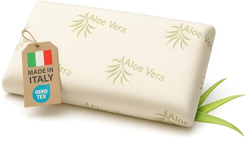 NEVOLA Cuscino Memory Foam Cervicale a Saponetta alto 11 cm - Cuscino per Dormire con Federa Lenitiva in Aloe Vera Rimovibile - Guanciale letto Made in Italy Antibatterico Certificato Oeko Tex