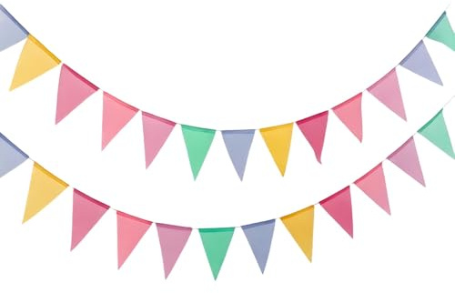 2er Set Wimpelkette für Außenbereich – 24 Bunte Wimpel (18,5 x 13 cm), 12 m Girlande Wetterfest für Feste, Gartenpartys, Einschulungen und Geburtstagsfeiern (Regenbogenfarben)