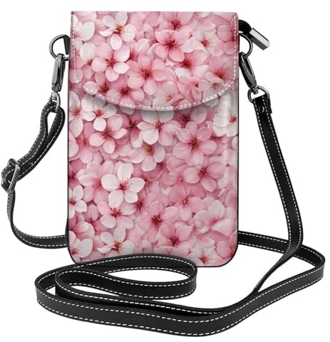 WHJSHOP Piccola borsa di cuoio del telefono di vibrazione di vibrazione delle donne di immagine dei petali del fiore di ciliegio, impermeabile e durevole