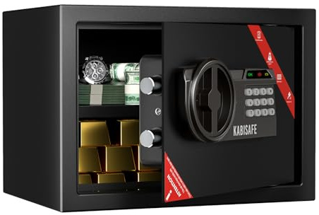 KABISAFE Cassaforte Digitale con Combinazione, Cassaforte da Mobili con Serratura a Chiave e Allarme, Cassaforte Sicura per Casa con Ripiano Rimovibile per Gioielli, Denaro Contante e Documenti