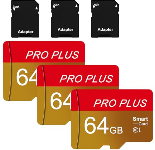 Micro SD 64 GB, 3 Pack Scheda SD 64 GB Memoria Card con Adattatore UHS-I C10 TF Microsd 64GB Memory Card per Smartphone, Tablet, Videocamera, Switch, Fotocamera, Registratore Di Guida