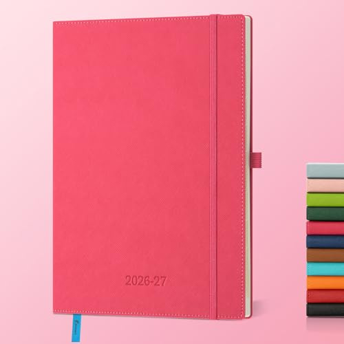 IN-LUXPRO Kalender 2026 2027 Wochenplaner Horizontal PU-Hartschale | 18 Monate Terminplaner (Jul 2026 bis Dezember 2027) in A4 29x21,5CM ausgestattet Monatsregister Einstecktasche, Rosenrot