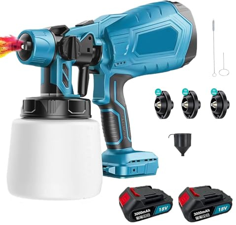 KuwpbbT Farbsprühsystem Wandfarbe,500W 28000PRM 1200ML HVLP Farbspritzpistole,Farbsprühpistole Wandfarbe,Farbsprühgerät,mit 3 Düsen und 3 Muster,Farbpistole für Wandfarbe,Gartenzaun, Wände
