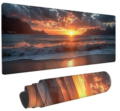 Tapis de Souris de Jeu, 1200 x 400 mm XXL Tapis Souris Gaming Grand, Antidérapant Étanche, iExtended Long Clavier Mouse Pad XXL, Accessoire Bureau, pour Gamer, PC (Coucher de Soleil Plage) i-791