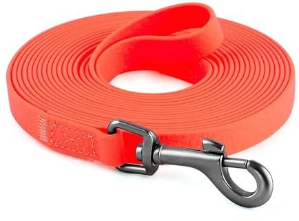 Schleppleine 10m für Hunde, wasserdicht, reflektierend, Neon Orange | PVC Schleppleine 10m für Hunde, 360° Karabiner, Griff, reflektierend, wasserfest, Trainingsleine, Wasserfest Hundeleine