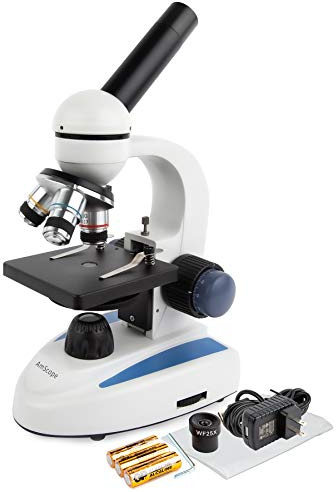 AmScope M158C Schnurloses LED-Studenten Mikroskop mit Metallrahmen, Glaslinsen und Grob- und Feinfokus, 40X-1000X