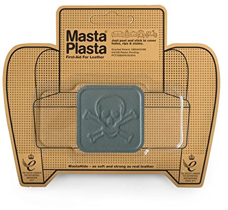 MastaPlasta Selbstklebende Premium Leder Reparatur Patch - Grau Pirat 5cm x 5cm. Sofortige Polsterung Qualität Patch für Sofas, Autositze, Jacken, DIY