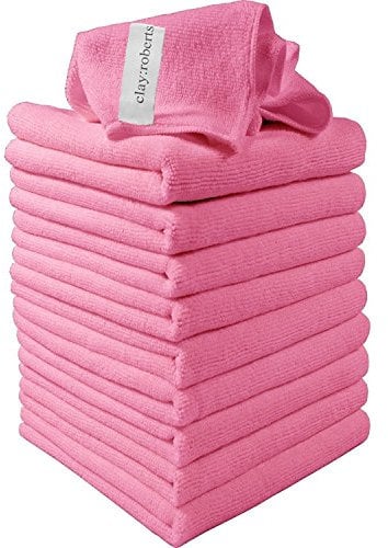 Microfibre Cleaning Cloths, 40cm x 30cm - Pack of 10, Pink, Machine Washable, Polishing, Waxing & Dusting Cloth, Lint-Free, Kitchen Towel, Car Cleaning, Microfiber