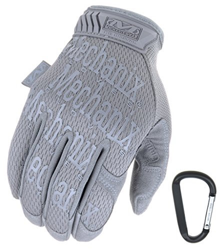Mechanix WEAR ORIGINAL Einsatz-Handschuhe, atmungsaktiv & abriebfest + Gear-Karabiner, Original Glove in Schwarz, Coyote, Multicam/Größe S, M, L, XL (S, Grau)