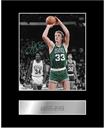 Larry Bird Signiertes Foto mit Passepartout, Boston Celtics NBA Autogramm Geschenk Bild Druck