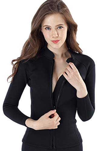 Micosuza Women's Wetsuit Jacket Premium Neoprene 1.5mm Long Sleeve Front Zip Wetsuit Top US Meidum