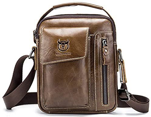 Herren Sling Bag Tasche Leder, BULLCAPTAIN echtes Leder Schultertasche Hochformat Umhängetasche Brusttasche Rucksack zum Wandern, Radfahren, Reisen, Freizeit oder Multipurpose Täglichen Tasche Braun