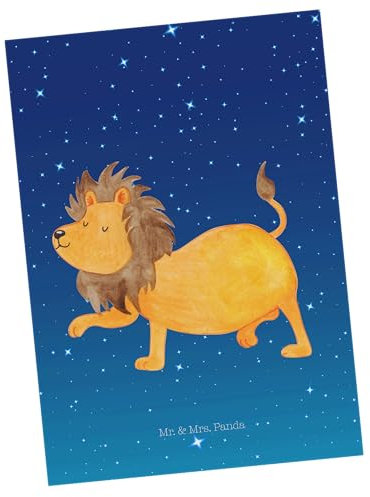 Mr. & Mrs. Panda Postkarte Sternzeichen Löwe - Geschenk, Ansichtskarte, Fotokarte, August, Ansichtskarten, Postkarten, König Der Tiere, Geburtstag Juli, Grußkarte