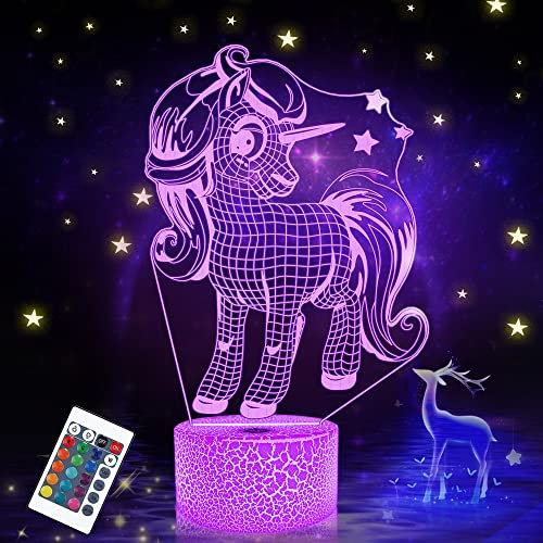 Attivolife Einhorn 3D Lampe für Mädchen, Optisches Nachtlicht mit Fernbedienung + Timer 16 Farbwechsel Schreibtisch Fee Schlafzimmer Dekor Beste Festival Geburtstagsgeschenke für Kind Kleinkind
