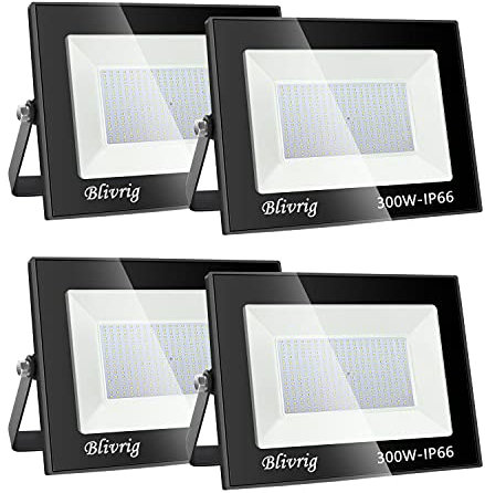 Blivrig LED Strahler Außen,300W strahler außen,Led Flutlicht Außenleuchte Superhell LED Fluter Außenstrahler IP66 LED Scheinwerfer,led strahler außen,für Garten,Garage,Sportplatz(4PCS-Warmweiß, 300W)