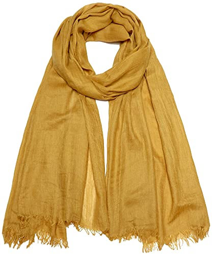 Damen Sommer Schals Baumwolle Leichte Große Lange Gaze Damenschal Eleganter Plain Tücher 75”×43”,Senf