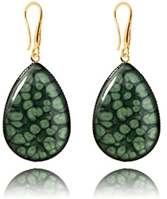 Élégante Longue Boucles d'Oreilles Larmes Léger Bijoux pour Femme (Style 14 - Vert Foncé Or)