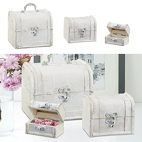 Cepewa Truhenset 3teilig Shabbychic │ weiß im Vintage Design │3 Größen Truhen Boxen Holzkisten
