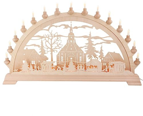 exclusiv-holzkunst Taulin Schwibbogen Weihnachtsmarkt mit Vordergrundbeleuchtung