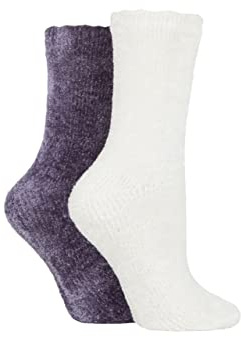 SockShop Ladies Chenille Boot Socks Pack of 2 Dusk/Cream 4-8