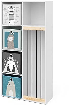 Vicco Kinderregal Marvin, Spielzeugregal für Faltboxen, Weiß, 72 x 143 cm mit 4 Faltboxen Opt.2
