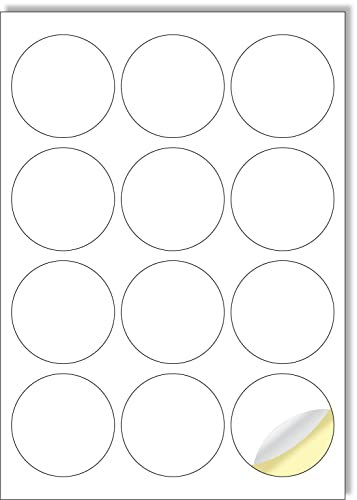 Creavvee 12 runde Etiketten pro Blatt, 25 A4-Blätter, bedruckbare weiße Aufkleber-Papieretiketten für Laser-/Tintenstrahldrucker, Aufklebergröße rund 63 mm