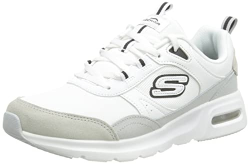 Skechers Damen Skech-air Court Sneaker, Weißes Ledernetz Schwarzer Rand, 41 EU