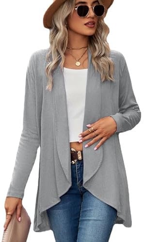 Famulily Boyfriend Cardigans for Women, Loose Plain Open Front Long Waterfall Cardigan (XL, Grey)