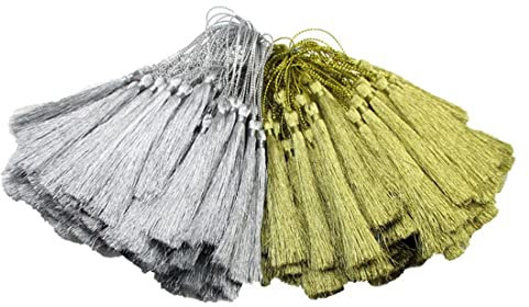 Quasten Silber,Gold 50 Stück Handgefertigte Seidige Mini Quasten Lesezeichen Quasten Tassels Anhänger Quastenborte Quasten Anhänger mit Seile Schlaufe Tassel Girlande für DIY Handwerk