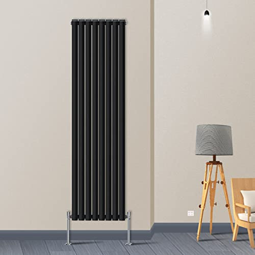 Warmehaus Vertical Column Designer Radiator Oval Panel Double Black 1600x470mm - Modern Central Heating Space Saving Radiators - Perfect for Bathrooms, Kitchen, Hallway, Living Room