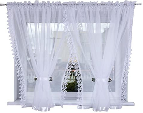 Generisch Fertige Gardine Cordoba 300 x 120 Weiss Voile Fensterdekoration Vorhänge Gipüre