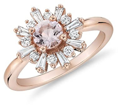 Rose Gold Plated Halo Ring Cubic Zircon-Morganite Faceted Gemstone Beautiful Featuring a Pink-Hued CZ Morganite Center Stone Jewelry Ring for Women and Girls UK Size Z1 BNI_RGPD23_1-Z1-A
