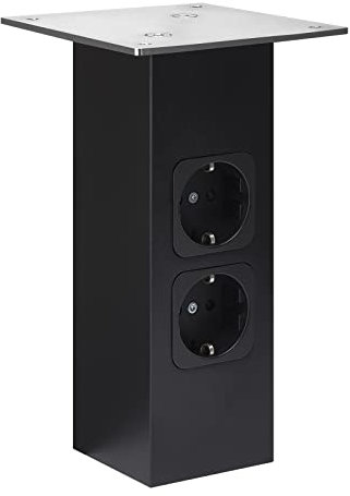 SOTECH Barkonsole gerade mit Steckdosen (70 x 70 mm, Höhe 210 mm, 30 Kg Tragkraft, schwarz) Thekenfuß für Holzplatten oder Glasplatten
