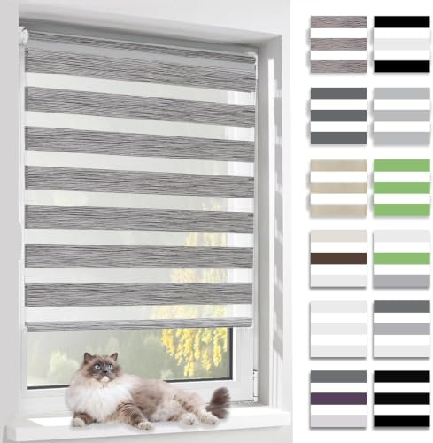 BelleMax Doppelrollo Klemmfix ohne Bohren & mit Bohren, Marmor Grau B35 x H200 cm (Stoffbreite 35cm), Duo Rollo, Fensterrollo lichtdurchlässig & Blickdicht, Klemmrollo Sichtschutz & Sonnenschutz