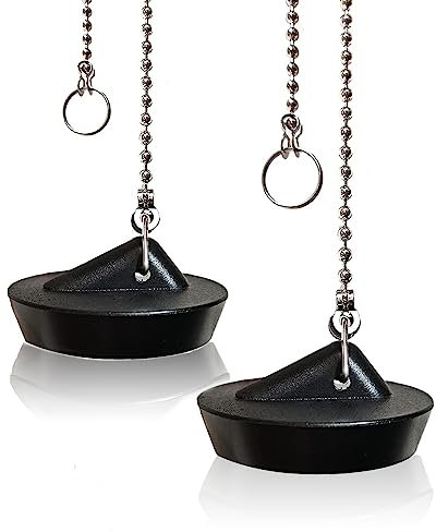 2 Piezas Tapón de Fregadero con Cadena, Tapón de baño Universal con Cadena, Tapón de Bañera, Tapón de Drenaje para Fregadero de Cocina, Tapones de Drenaje de Goma, Tapón de Drenaje de Cadena