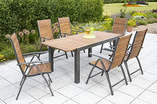 Yoursol by Merxx Gartenmöbel Set Santorin für 6 Personen mit Ausziehtisch 150-200 cm, Klappstühle