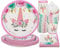 PARTY GO Lot de 100 accessoires de fête licorne comprenant des assiettes en papier, des assiettes à dessert, des serviettes, des décorations de fête d'anniversaire, pour 25 invités