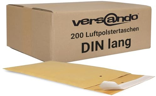 versando 200x DIN lang Luftpolsterumschläge Innenmaß 110 x 220 mm Außenmaß 125 x 235 mm braun/goldgelb für DIN lang