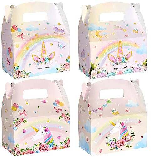 WERNNSAI 12 Pcs Unicorn Party Favor Boxes- Rainbow Unicorn Theme Party Supplies for Girls Pink Treat Boxes Kids Candy Goodies Gift Boxes Birthday Party Decorations