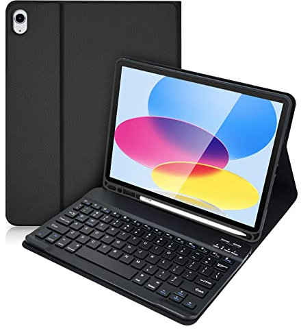Lively Life Bluetooth Keyboard Case for iPad 10th Generation 10.9 inch 2022 (A2696 / A2757 / A2777), Protective Case with Detachable Keyboard for iPad 10th Gen. 2022, Built-in Pen Holder - Black