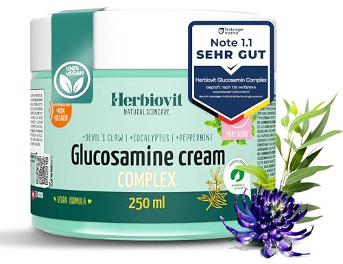 Herbiovit Glucosamin MSM Creme 250 ml – Kühlende Muskel- und Gelenkcreme mit Teufelskralle – Zieht schnell ein, ohne zu fetten – Zur Pflege nach Sport & Belastung